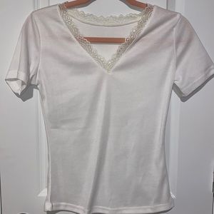 White v neck with lace. size small, shein